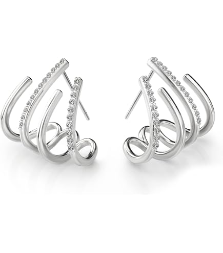 Orecchini a Bottone con ago d'Argento - Orecchini Lucidi a Quattro Artigli per Donna, orecchini con artigli placcati in oro 14k, polsini semplici con piercing all'orec per Le Donne Ragazze