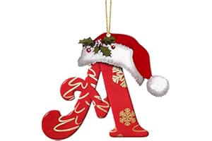 JIUHAO Personalized DIY Christmas Hat Letter Pendant for Tree, Xmas Alphabet Hanging Ornaments for Party Gifts (A)