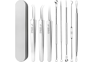 ZSMJAER 8 Stücke Mitesserentferner Komedonenquetscher Kit,Werkzeug zur Entfernung von Akne und Mitessern aus Edelstahl für Gesichtsfehler,Geeignet für Frauen und Männer