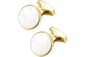 Jonwo Silver / 14K Gold Plated Natural Mother of Pearl Cufflinks for Men Women Classic Round Men's Cufflinks Jewelry Set for Wedding Party Anniversary Business Events Tuxedo Dress