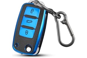 QBUC Autoschlüssel Hülle für VW,TPU Staubdicht Schlüsselbox Autoschlüsselschutz,Schlüsselhülle Cover für VW Polo/Santana/Jetta (D-Blau)