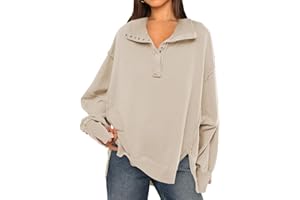 OLIPHEE Sweatshirt Femme Sweat Patchwork Grand Col V avec Boutons Pull Vintage Grande Taille Sweat Femme sans Capuche Col Roulé Manches Longues Sweat Oversize Femme Casual Sportwear