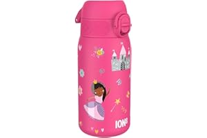Ion8 Borraccia Inox Leggero per Bambini, 400ml, Non Isolato, a Prova di Perdite, Facile da Aprire, Serratura Sicura, Lavabile in Lavastoviglie, Facile Pulizia, Durevole e Antigraffio, Principessa