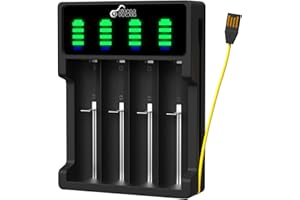 PICKLE POWER 18650 Battery Charger,AA Battery Charger,Universal Smart LED 4 Slots Charger for 3.7V Li-ion Rechargeable Battery 18650 26650 21700 18350 17670 17500 16340(RCR123) 14500, Ni-MH Ni-CD AA AAA Batteries
