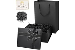 ZUYIST Pudełko prezentowe z pokrywką, pudełko prezentowe na urodziny, prostokątne opakowanie na prezent urodzinowy z kokardką, pudełko prezentowe z pokrywką Raffia i kartki z życzeniami, na wesela, rocznice