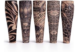 TK Gruppe Timo Klingler 5X Tattoo Ärmel Tattoo Strumpf Sleeve aus Nylon - täuschend echt - Herren - Armstrumpf für Fasching & Karnival & Halloween - Rocker
