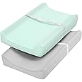 TILLYOU Jersey Knit Ultra Soft Changing Pad Cover Set-Unisex Diaper Change Table Sheets for Baby Girls and Boys-Fit 32"/34' x 16" Pad-Comfortable Cozy Cradle Sheets -2 Pack Lt Green & Lt Gray