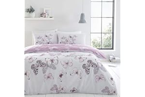 Catherine Lansfield Bedding Scatter Butterfly Double Duvet Cover Set with Pillowcases Heather