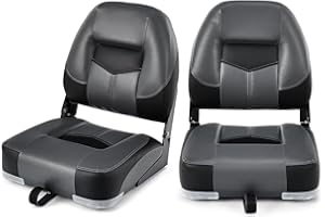 COSTWAY Sillas Plegables para Barco, 2 Asientos para Barco con Tira de Fijación Larga y Tornillos en Acero Inoxidable, Asiento Yate Ergonómicos con Espuma y Bisagras Metálicas (Negro)