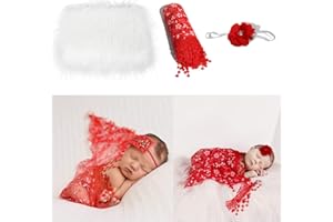 Camidy Accessoires Photo Bébé 3Pcs Couverture Moelleuse Bébé + Enveloppe Nouveau-Né + Bandeau Fleur Ensemble Garçons Filles Tenues de Photographie de Bricolage