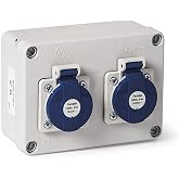 FAMATEL &ndash; IP54 waterproof box | 2 sockets | 2P+TTL | 16A | 250V | Blue and Red