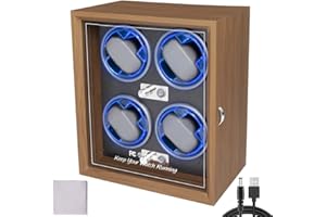 KZAN Automatic Watch Winder with LED Light Soft Flexible Watch Pillow AC Adapter Quiet Motor 4 Rotation Modes 4 Slots