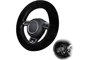 Squliicayy Fluffy Steering Wheel Cover Winter Warm, Universal Anti-Slip Elastic Plush Steering Wheel Protector, Fits 37-40cm Car Steering Wheel, Black Soft Car Interior Accessories