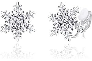 QUKE Women 925 Sterling Silver CZ Crystal Snowflake Shape Pierced Stud Earrings For Women Girls