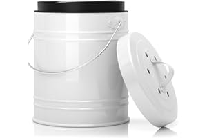 Cooler Kitchen 1L Gallon Kitchen Compost Bin with EZ-No Lock Lid, Plastic Liner & Charcoal Filters in Black - Sturdy Construction & Odor-Free Seal to Prevent Bugs & Smell w/Dishwasher Safe Bucket