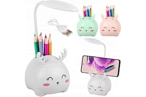 THINGS-4YOU Lampara Escritorio Led Intantil Con Portalápices, Lampara Escritorio Niño, Lampara Escritorio Niña, Lampara De Mesa led, Lamparas De Mesa Infantiles Reno, Flexo Led Escritorio Infantil USB (Blanco)