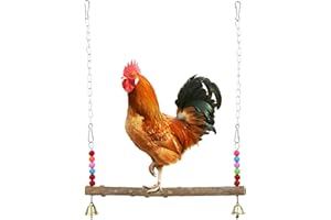 LuckyOpt Chicken Swing, Natural Wooden Hanging Swing Toys Chicken Coop Accessories with Bell and Beads, Safe Parrot Swings Parrot Perch Stand for Hens Chicken Budgies Macaw (A)
