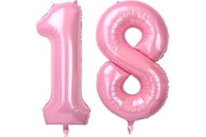 ONLYQIQIU Pink Large Numbers 18 Balloons, 40 Inch Big Helium Foil Number Balloons, 2 Pcs Digital Balloons for Girls Boys 18th 81st Birthday Party Decorations/Anniversary Party Supplies (Number 18, Pink)