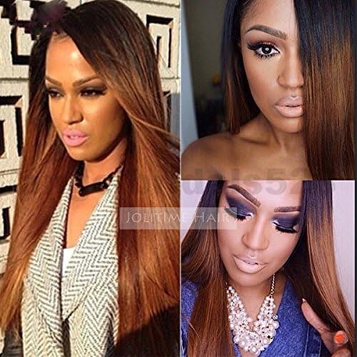 Jolitime Hair Ombre Human Hair Wigs Long Straight Brown Lace Front Human Hair Wigs Glueless 360 Full Lace Wigs For Women Two Tone Colors (24inch full lace wig)