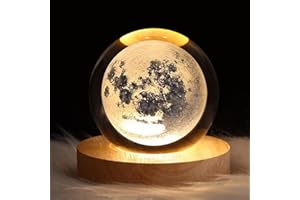 DRYFAL Luce notturna 3D a forma di alce con sfera di cristallo per bambini, lampada da notte con base in legno, decorazione fantasy, palla crsytal a LED, galassia, pianeta, luce notturna, idea regalo,