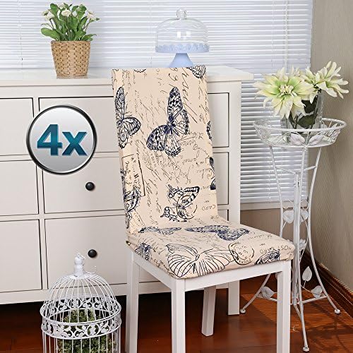 Chair Covers Stretch Chair Cover Slipcovers 4PCS Elastic Modern Protector Slipcovers with Elastic Band / Washable Removable Seats Chairs Covers for Hotel ,Restaurant, Wedding Part Decor / Home, Kitchen, Dining Room -Colorful (Pack of 4, Butterfly)