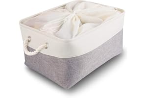 Mangata aufbewahrungskorb Stoff, aufbewahrungsbox groß Schrank, Korb aufbewahrung Stoff mit Seil für Spielzeug, kleiderschrank, Regale, Kleidung (Faltbare,XXL, Grau Weiß)