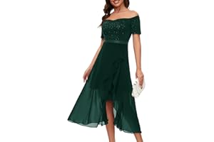 Berylove Abendkleid Damen Lang Glitzer Cocktailkleid Elegant für Hochzeit Off Shoulder Kleid Ballkleid