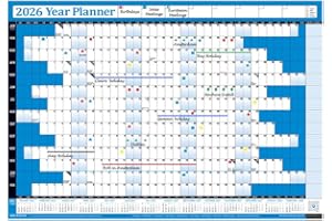 PlannerHead 2026 Wall Planner Blue | Yearly Calendar 2026 for Students, Families, Businesses, Offices | UK & Ireland Bank Holidays | Unmounted & Unlaminated (Blue, Large 49cm x 70cm - Folded)