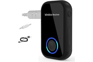 YJLX Bluetooth 5.0 Receiver Car Bluetooth Aux Adapter 3.5mm Bluetooth Receiver Noise Cancellation Hand-free Calls Wireless Aux Audio Music Receiver for Car/Home Stereo/Wired Speaker/Headphones