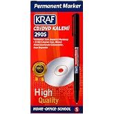 Kraf Permanent Marker CD/DVD Kalemi 290S, Siyah, İnce U&ccedil;, Cam, Plastik ve Metal Y&uuml;zeylerde Kullanım, 12'li Paket