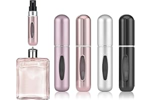 OBSGUMU 4 Stück 5ml Mini Parfümzerstäuber Portable Nachfüllbar Zerstäuber Leere Sprühflaschen mit Fenster für Reise Handtasche, Aluminium, Subsilber/Helles Rosa/Subrosa/Helles Schwarz