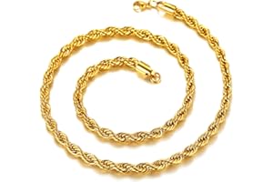 Richsteel Collar de Cuerdas Acero Inoxidable para Hombres Mujeres, 3mm / 6mm Grosor 46cm - 76cm Largo [Platino/Dorado/Negro]