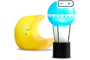 Lundby 60-6046-00 zestaw lamp z księżycem i balonami do domków dla lalek, oświetlenie LED, 18:1, dla lalek 11 cm, szwedzki wzór niebieski, żółty