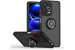 SEAHAI Funda para Xiaomi Redmi Note 12 5G / Poco X5 5G Estuche, Translúcida Escarchado Duro PC Carcasa Antigolpes TPU Bumper Silicona Cubierta con 360° Anillo Soporte de Metal, Negro Rojo
