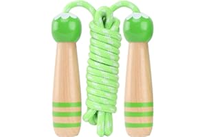 ACEONE Springseil für Kinder, 2,6 m, verstellbares Baumwoll-Springseil mit Holzgriff, für Jungen und Mädchen, Fitness, Outdoor-Übungen
