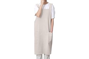Pincy Cotton Linen Apron for Women - No-ties Cross Back Apron with Pocktes, Great for Florist, Coffee House and Kitchen