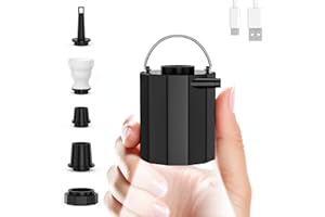 Elektrische Luftpumpe mit Lampe für Luftmatratze, Tragbare Mini Pumpe mit 1600mAh Akku USB Aufladbar zum Aufblasen u. Absauge
