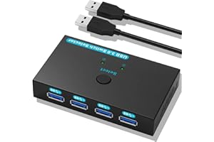 SGEYR Commutatore USB 3.0, Selettore 2 Ingressi 4 Uscite per 2 PC, Switch Tastiera e Mouse, per Scanner, Windows