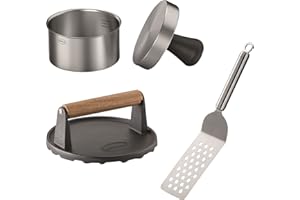 ‎RÖSLE RÖSLE Barbecue Burger-Set 3-tlg, Hochwertiges Burger-Set mit Burgerpresse Pro, Barbecue-Gewicht und Burgerwender, Edelstahl 18/10, Gusseisen emailliert