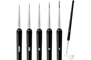 ARTCUT Pinceaux Peinture, 5 Pièces Pinceau Aquarelle, Pinceaux Aquarelle pour Modèle, Figurine, Nails, Pinceaux Peinture Acrylique, Pinceau Fin, Pinceau Maquette, Pinceau Liner, 00000,000,00,0,1