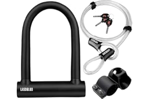 LASDOLODA Lucchetti a U per Bicicletta, Lucchetto Bici + 1200mm Cavo, Lucchetto Bicicletta con Staffa, Lucchetto Bici Antifurto Bici per Monopattino Elettrico, Moto, Mini Bike, Accessori Mountain Bike