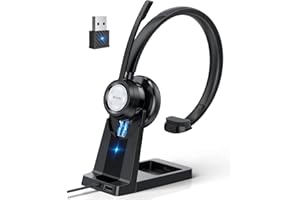 WYHOO Casque Bluetooth sans Fil avec Micro, Micro Casque sans Fil et Dongle USB pour Le Travail, l'ordinateur et Le Centre d'appel