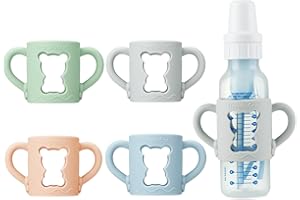 PandaEar 4 Pack Silicone Baby Bottle Handles Compatible with Dr Brown 8 oz/250 ml Narrow Baby Bottles, Baby Feeding Bottle Holder Grips