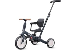 newyoo Trike for 1-3 Year Old, Baby Trike with Parent Handle, Toddler Bike, Birthday Gift & Ride-On Toy for Boy & Girl, Baby Balance Bike, 5 in 1 Kids Tricycle, TR007, Dark Grey