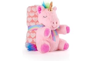 Coperta Neonato con Peluche Unicorno Animale Morbida e Calda - Mussola Bimbo Bimba 0 1 2 3 Anni con Pupazzo - Plaid Invernale Bambini Bambine Rosa con Fiocco - 120x80 cm - Perletti (Unicorno Rosa)