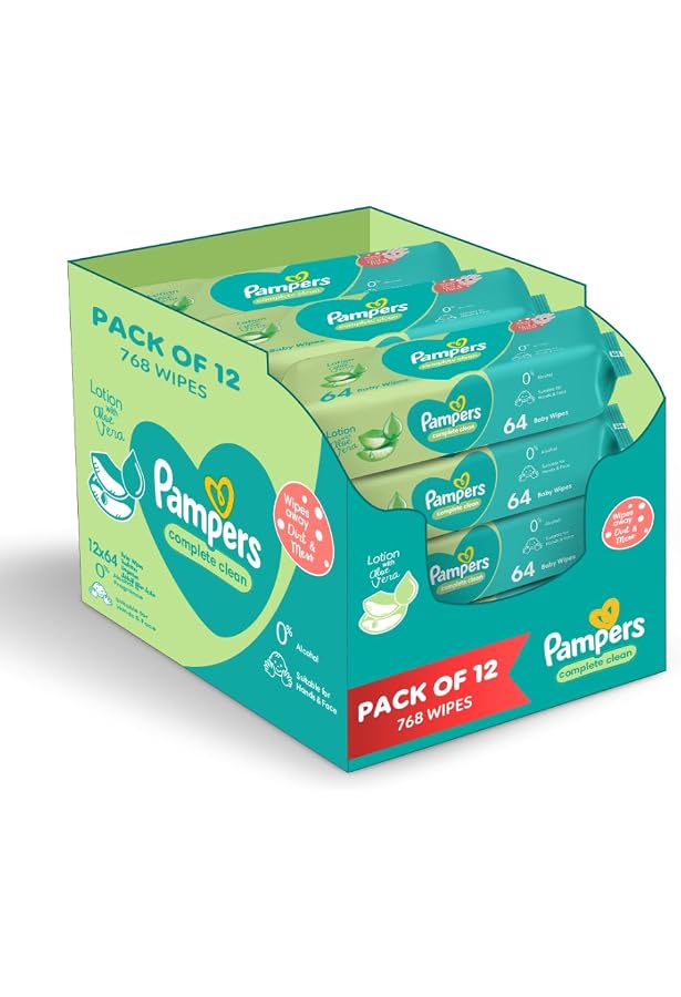 Salviette Umidificate Pampers Fresh Clean - Confezione Da 15 Pack (80 Salviette Ciascuno), Dermatologicamente Testate, Senza Alcol E Coloranti