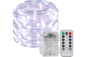 KINGCOO 200LED Battery Operated Rope Lights, Waterproof 20M 8Modes Copper Wire Strip Tube Hanging Fairy Lights Remote Timer for Indoor Outdoor Garden Wedding Party Christmas Decoration(Cool White)