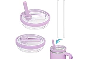 PRZRAO 2 Pièces Stanley Cup Couvercle Étanche, Remplacement de Couvercle pour Gobelet Stanley 40 oz, Couvercle Sécurisé avec Paille Compatible avec Les Bols Stanley, Violet Clair