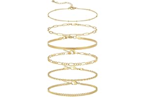 AMBEERT 6-Piece Gold Anklet for Women - Dainty Beach Foot Chain Jewelry