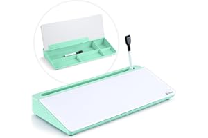 Varhomax Tableau blanc de bureau en verre avec rangement, tableau blanc effaçable à sec, liste de choses à faire, support de clavier pour la maison, le bureau et les fournitures scolaires (vert)